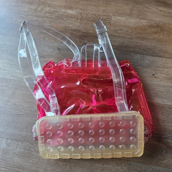 Vintage Rare 1998 BARBIE AVON Collab Hot Pink Clear Vinyl Backpack Purse
